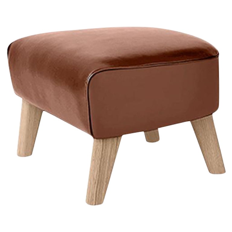 Brown Leather and Natural Oak My Own Chair Footstool by Lassen For Sale