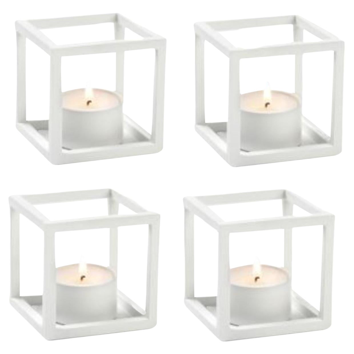 Set of 4 White Kubus T Candle Holders by Lassen For Sale