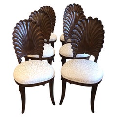 Sublime Set of 6 Vintage Italian Walnut Grotto Shell Back Dining Chairs