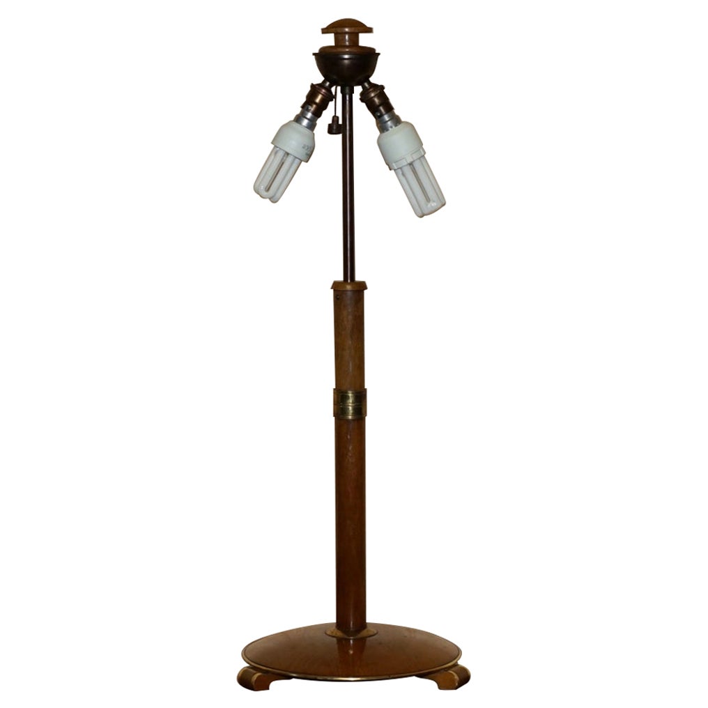 Large Swedish Mid-Century Modern circa 1960s Table Lamp in Brass & Teak Wood For Sale