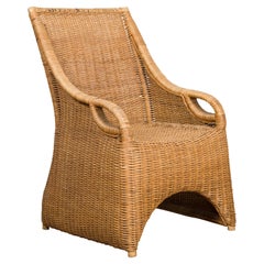 Chaise longue en rotin tissé de style birman vintage avec accents arqués