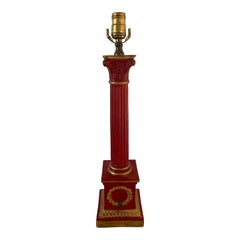Vintage Neoclassical Red and Gold Corinthian Column Table Lamp