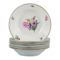 B&G, Bing & Grondahl Saxon Flower, Six Deep Plates in Porcelain