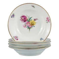 B&G, Bing & Grondahl Saxon Flower, Five Deep Plates Decorated with Flowers