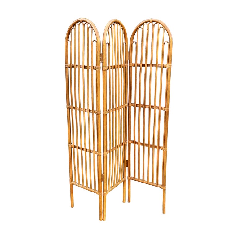 Midcentury Organic Modern Bamboo Rattan Dressing Screen or Room Divider For Sale at 1stDibs