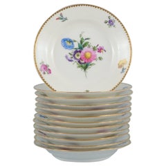 B&G, Bing & Grondahl Saxon Flower, 12 Cake Plates Decorated with Flowers