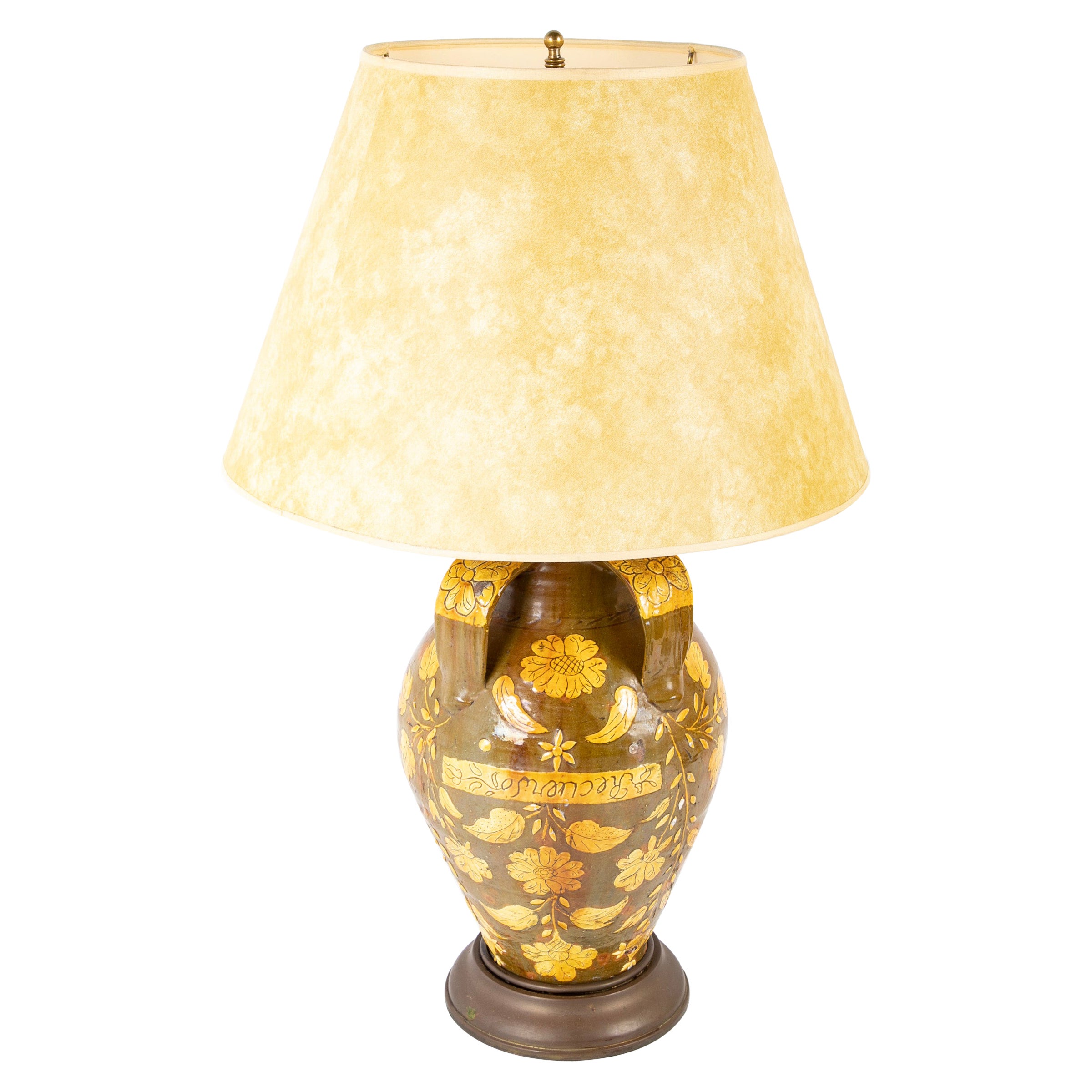18th Century Spanish Glazed Ceramic Jar Mounted as a Table Lamp For Sale
