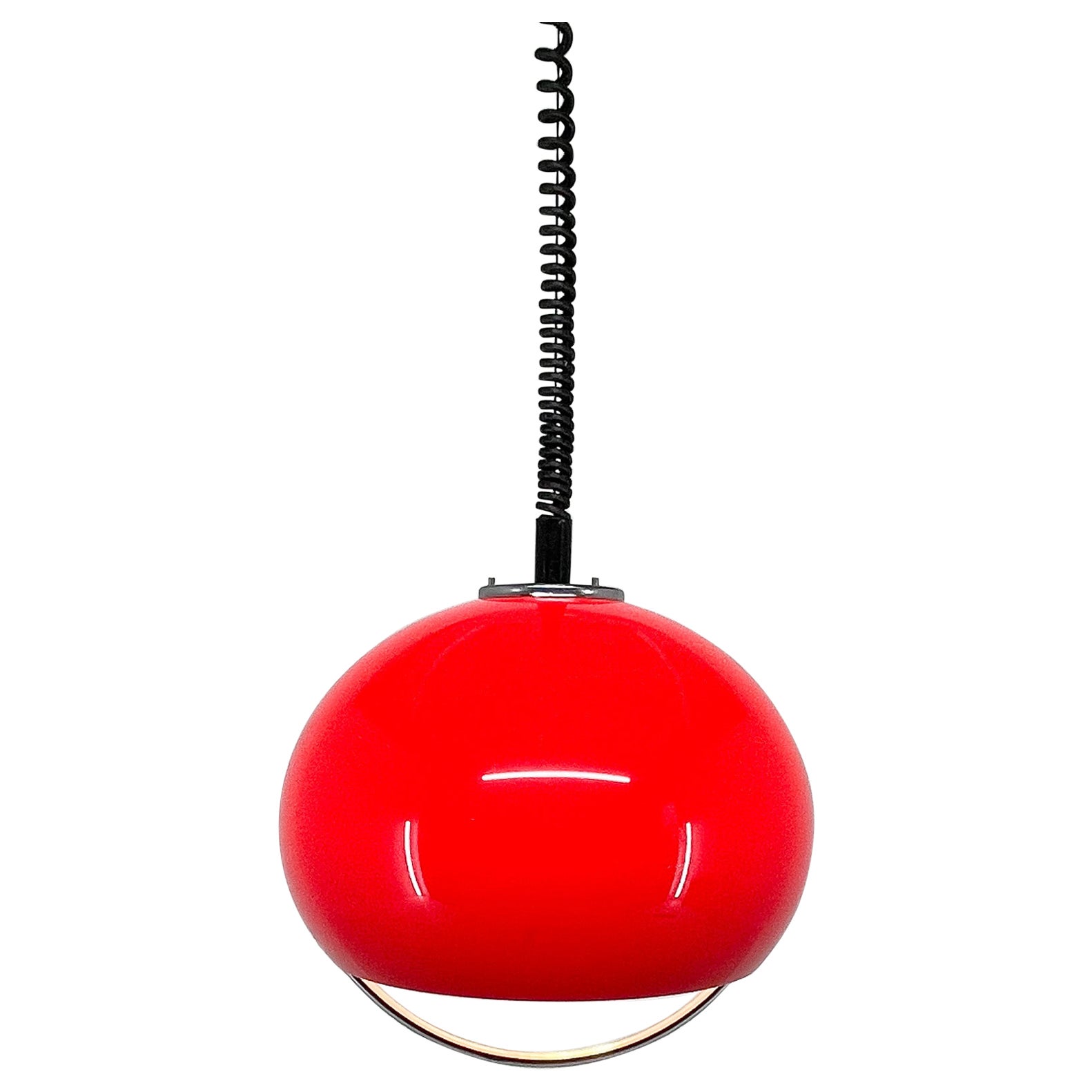Midcentury Red Pendant with Chrome by Harvey Guzzini for Meblo, Italy