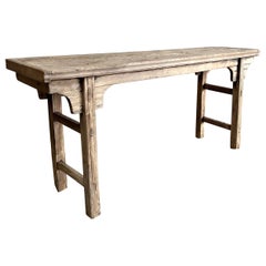 Table console vintage en bois d'orme avec plateau patiné