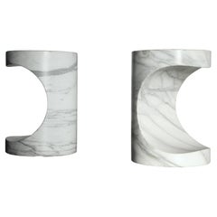 Pair of Vintage Sculpted Italian Carrara Marble Modernist Side Tables