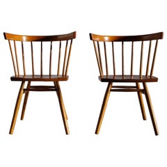 Pair of George Nakashima Hickory Straight Chairs for Knoll, 1940s