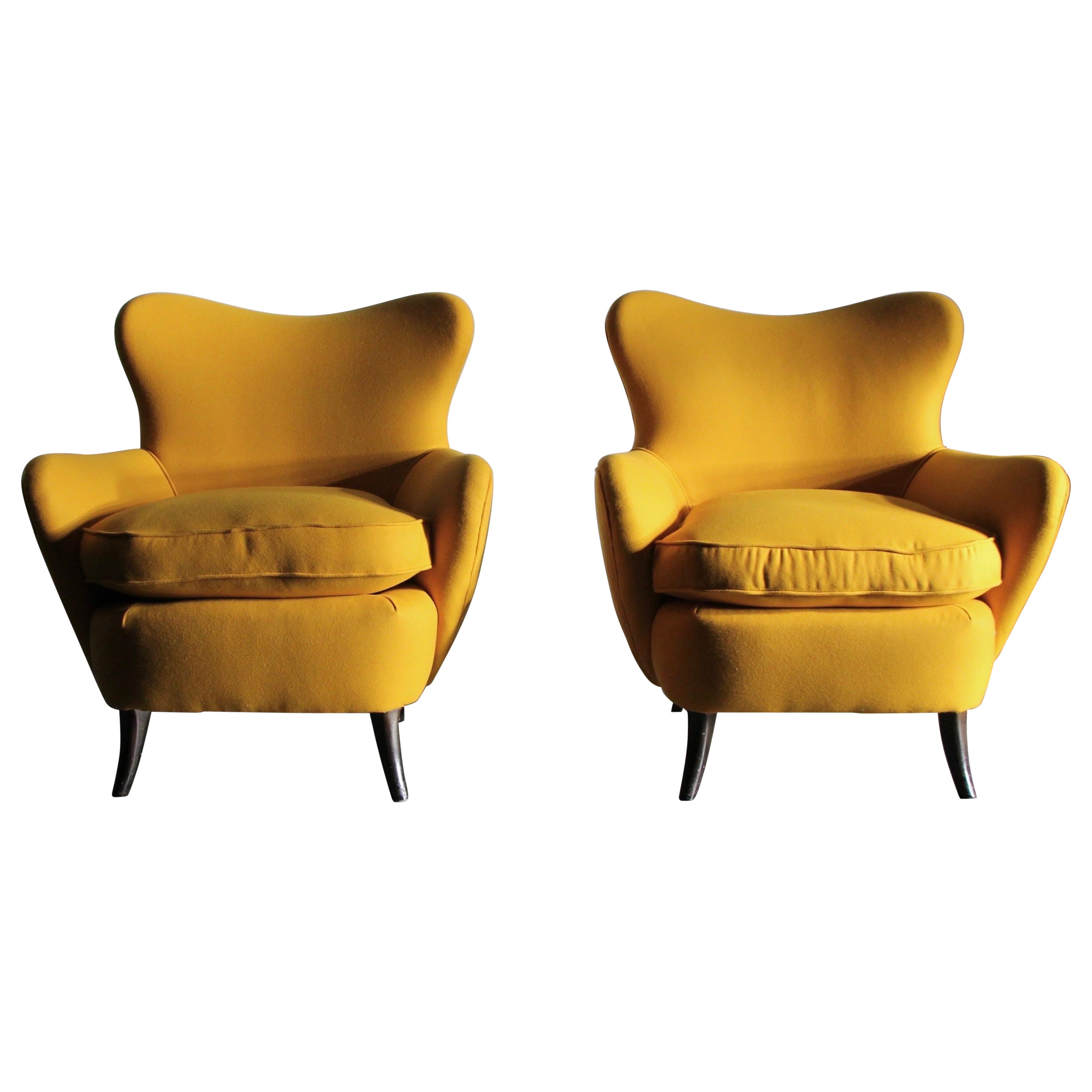 Pair of Ernst Schwadron Sculptural Wool Lounge Chairs, 1940s