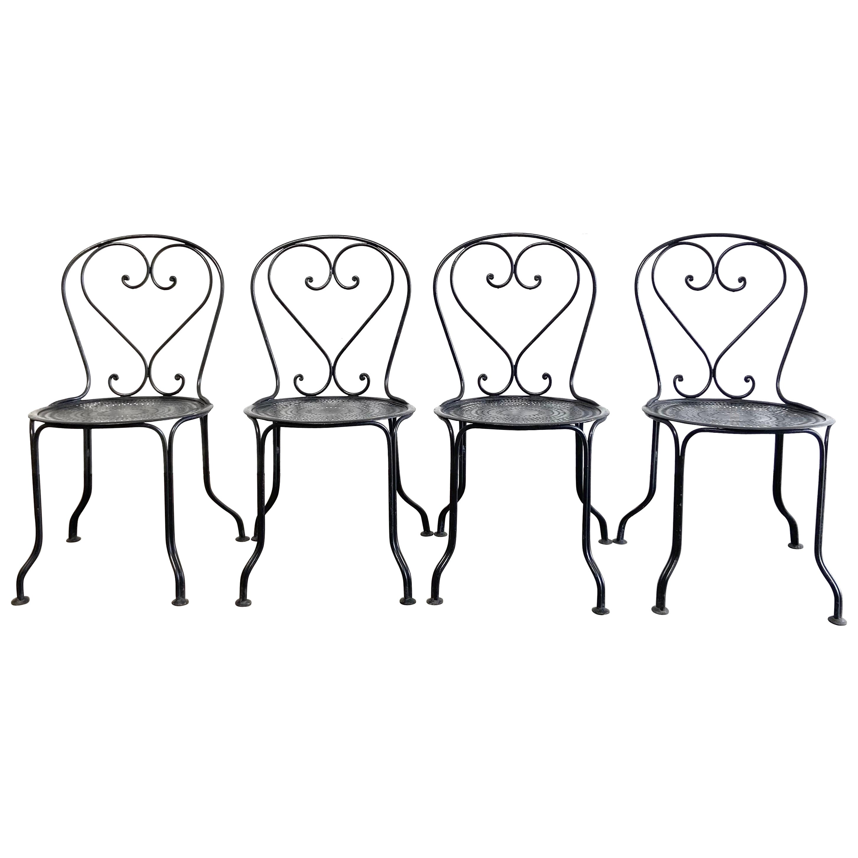 Set of 4 Black French Metal Outdoor Chairs For Sale