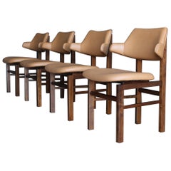 Edward Wormley Walnut and Leather Model 675 Dining Chairs for Dunbar, circa 1955