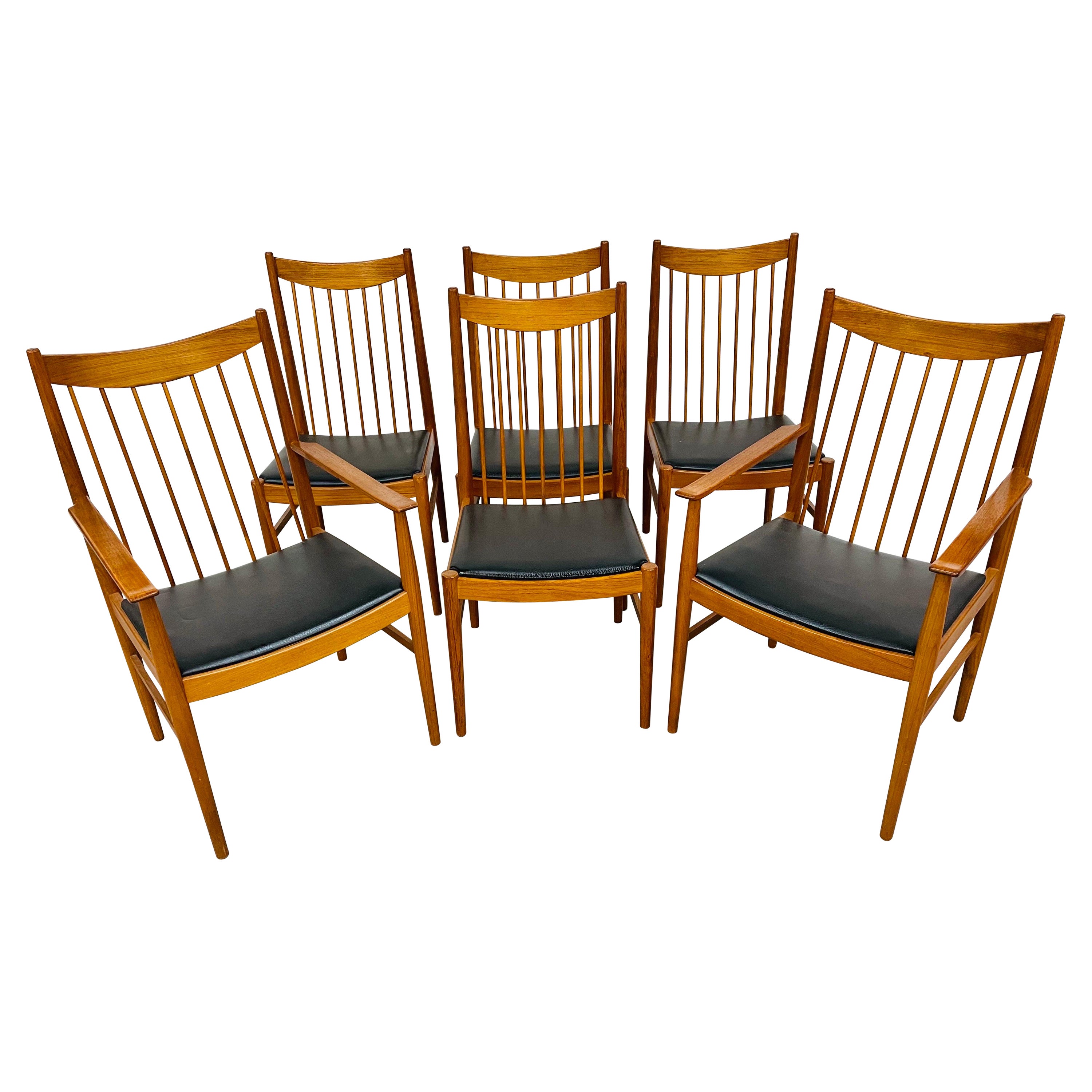 Midcentury Danish Modern Teak Spindle Dining Chairs