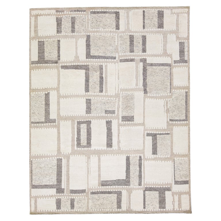 Handmade Modern Abstract Moroccan Style Wool Rug in Muted Colors For ...