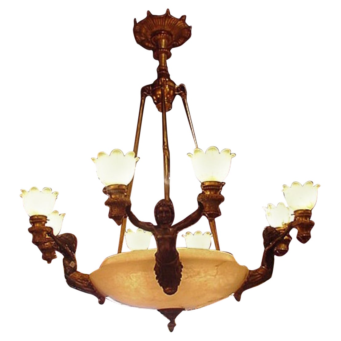  Superb Gilt Bronze & Patinated Bronze Chandelier For Sale