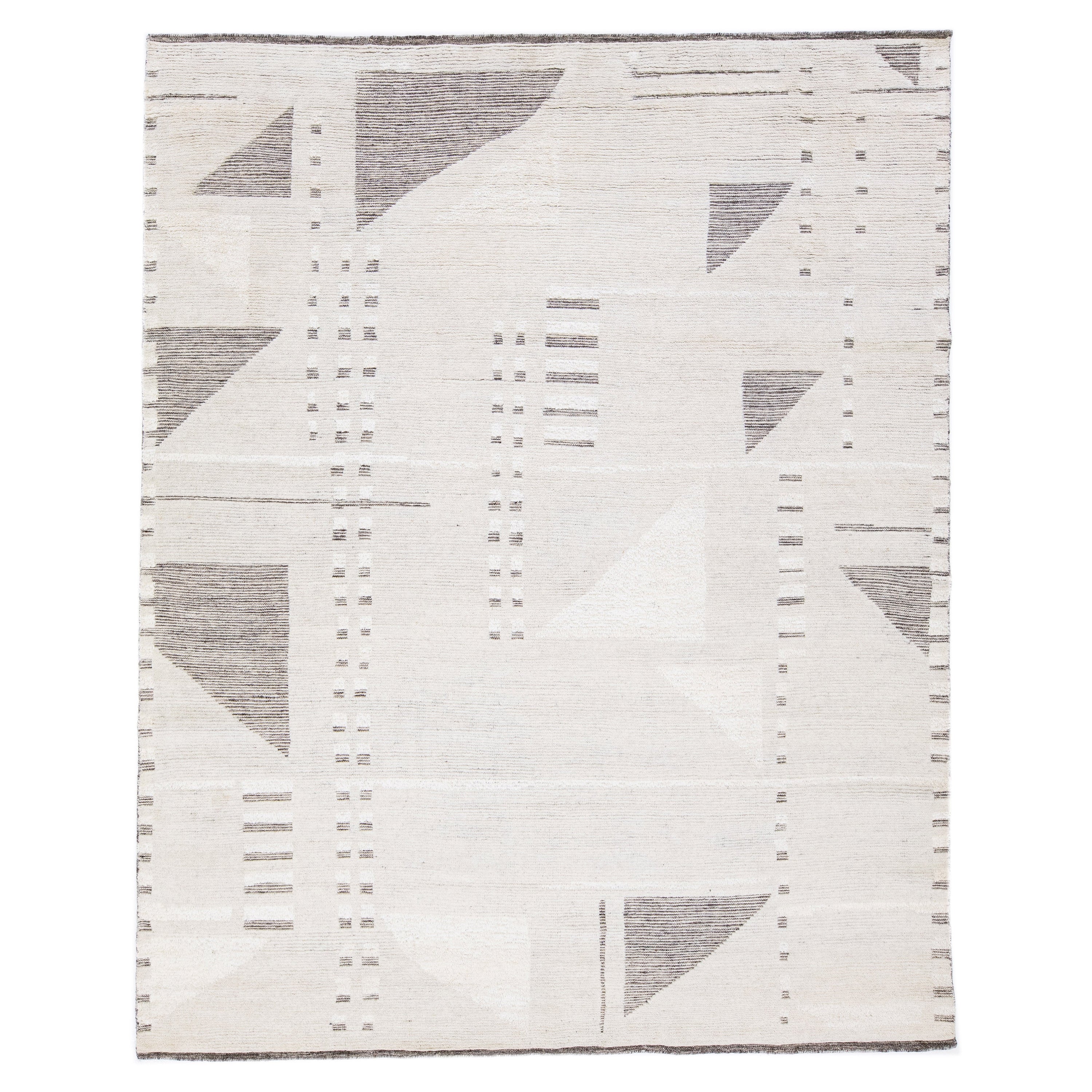 Modern Handmade Moroccan Style Wool Rug with Ivory and Gray Abstract