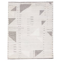 Modern Handmade Moroccan Style Wool Rug with Ivory and Gray Abstract Motif