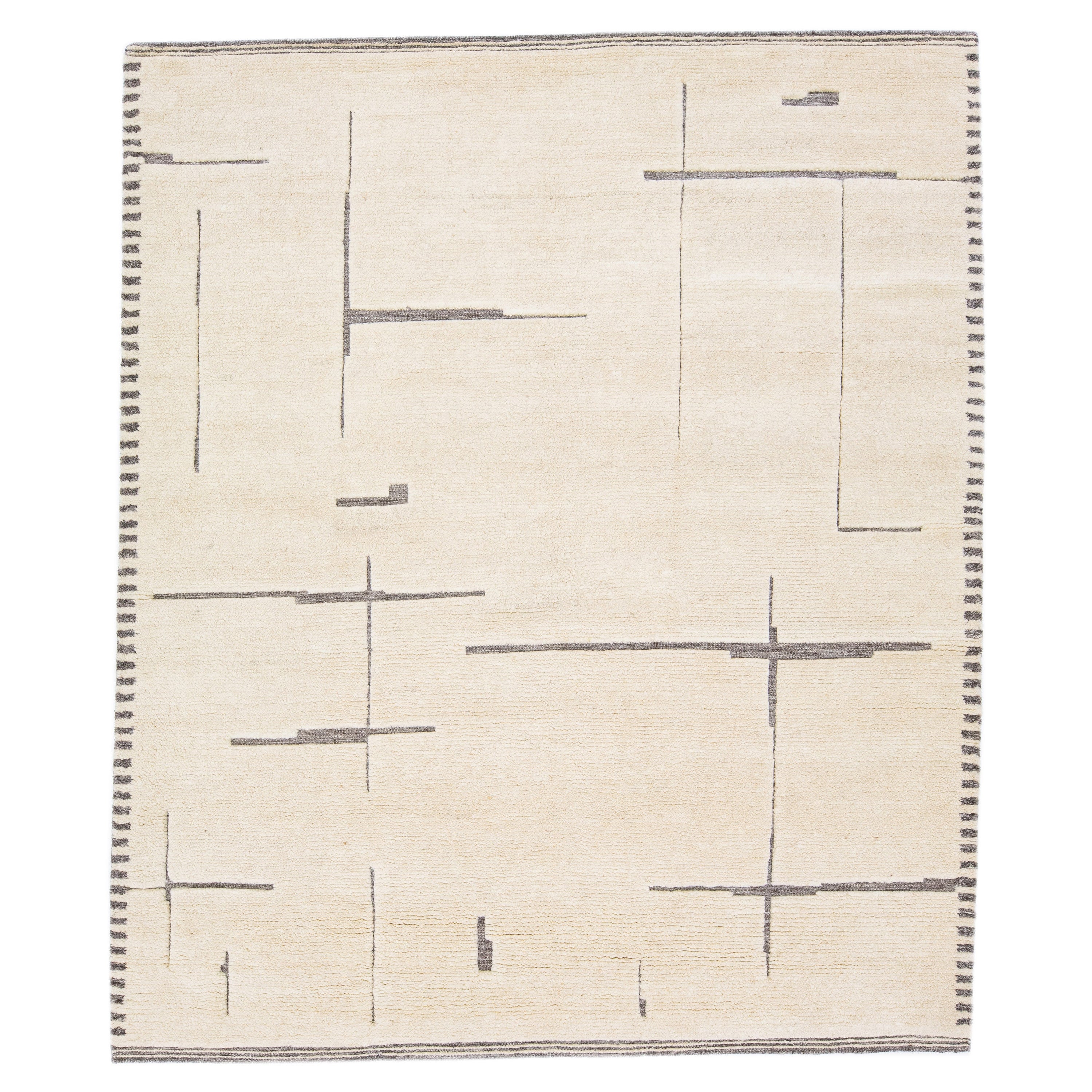 Modern Handmade Moroccan Style Wool Rug with Ivory and Gray Abstract