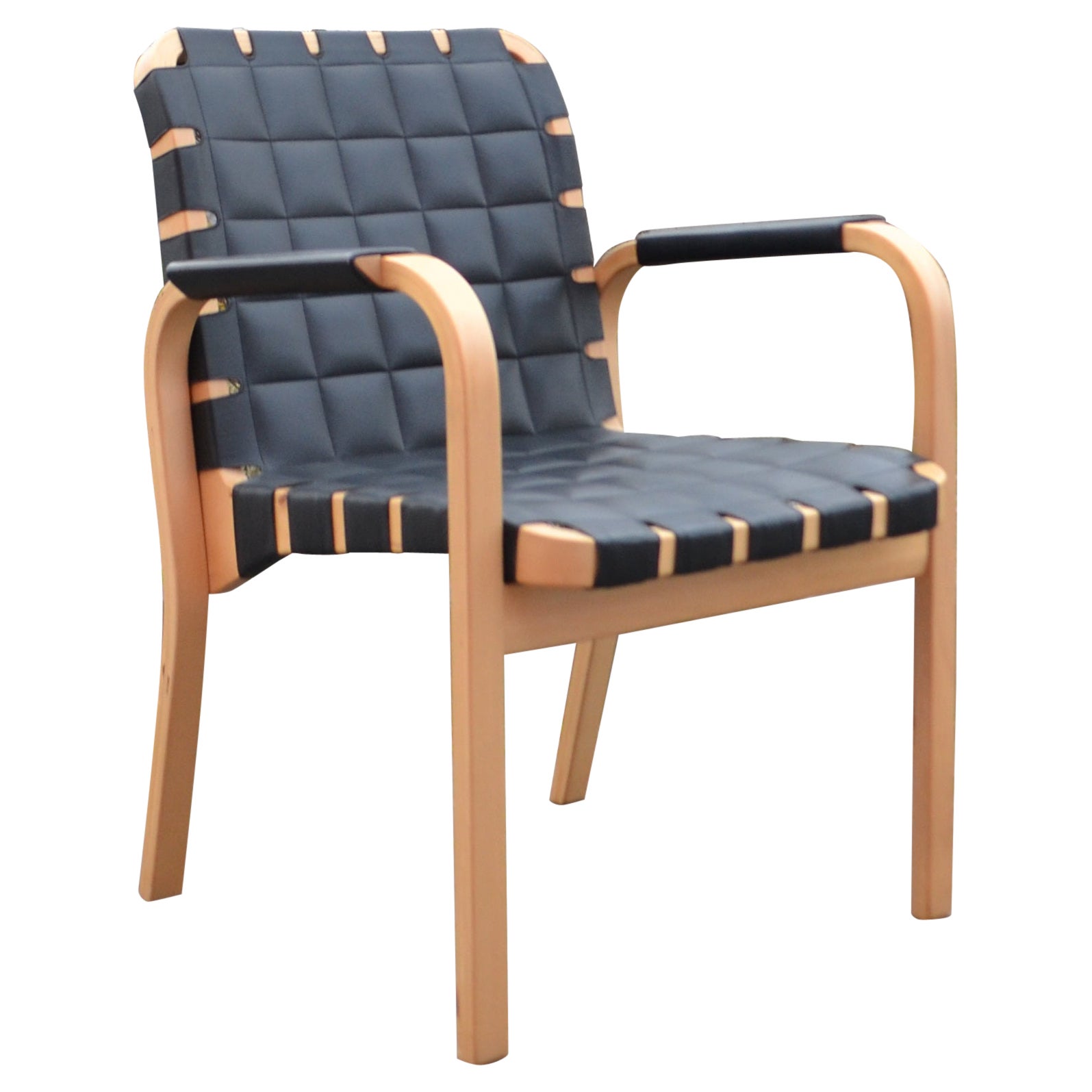 Alvar Aalto for Artek Model 45 Armchair Chair Black Leather 1 of 6 For Sale