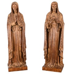 Used Monumental Jesus and Virgin Mary Folk Art Sculptures from the Jesuit Center