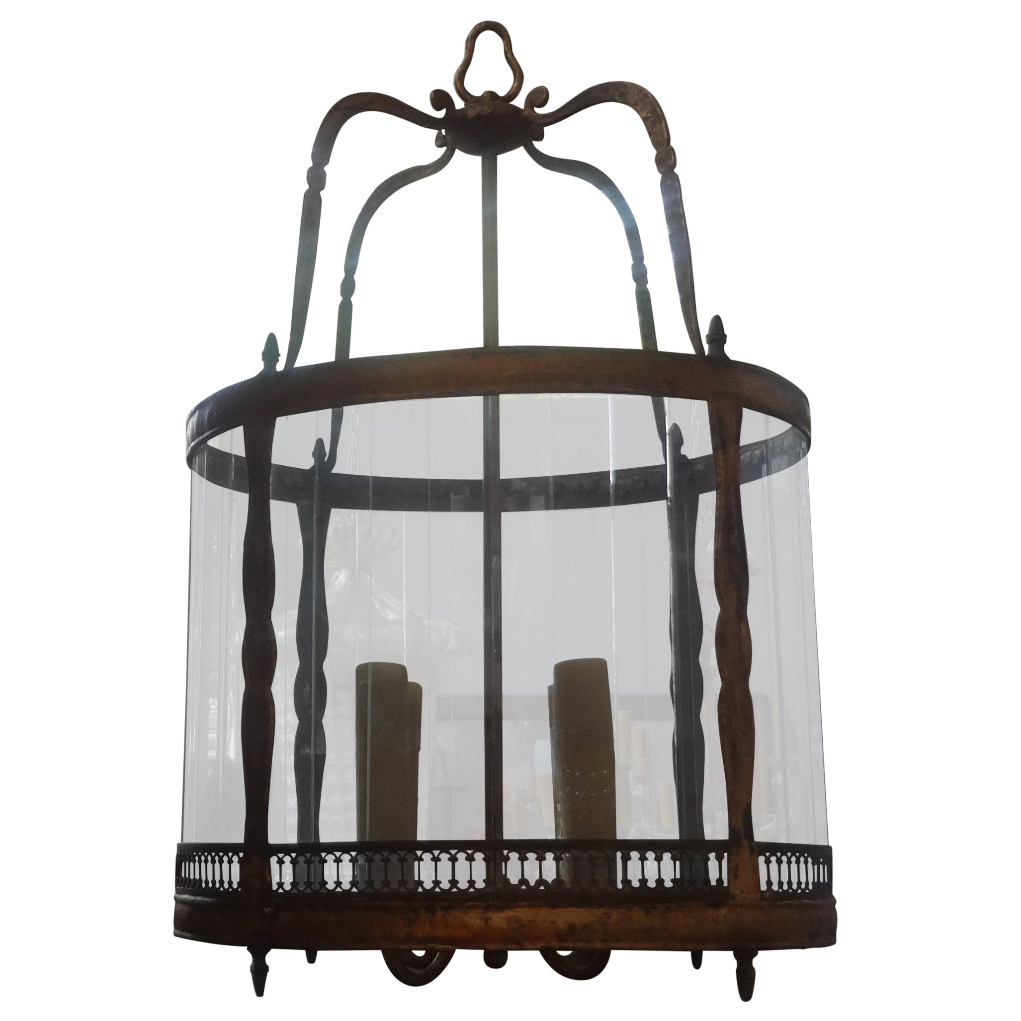 Italian Gilt Iron and Glass Lantern For Sale