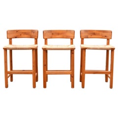 Vintage Rainer Daumiller Danish Papercord Bar Stool Chair Scandinavian Pine Set of 3