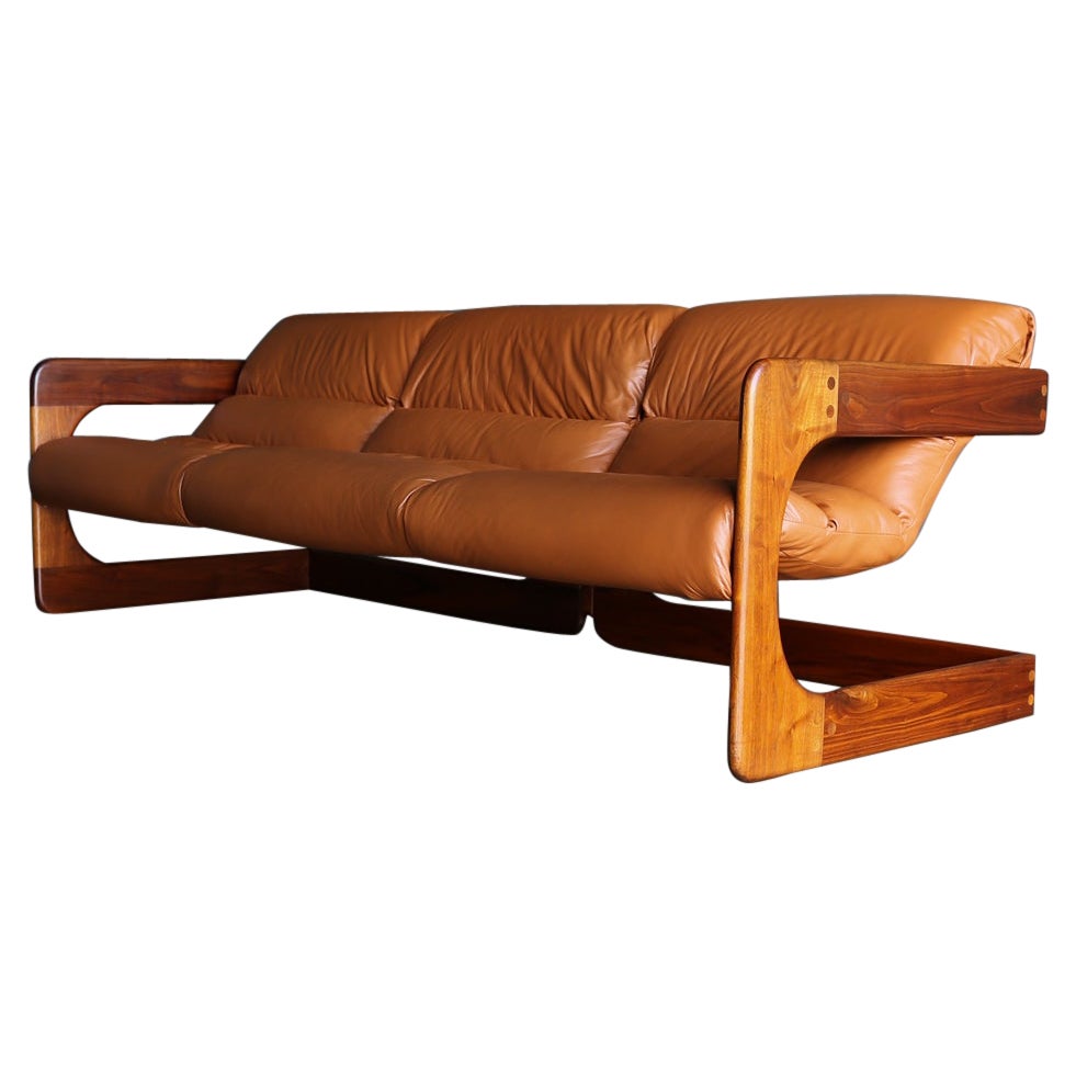 Lou Hodges Walnut & Leather Sofa for California Design Group, 1970s