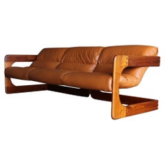 Lou Hodges Walnut & Leather Sofa for California Design Group, 1970s