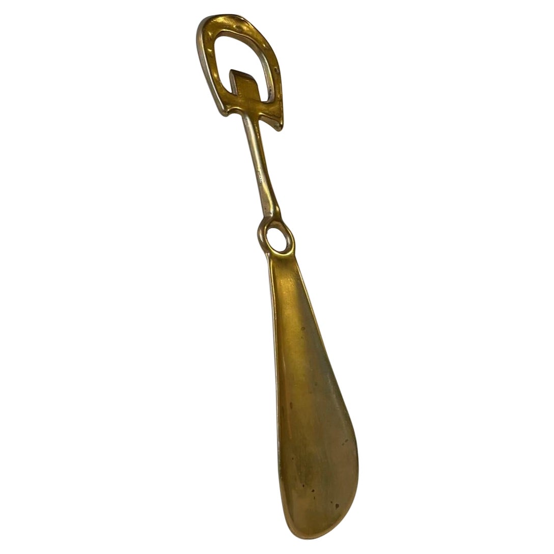 Art Deco Brass Shoe Horn with Horseshoe Bottle Opener