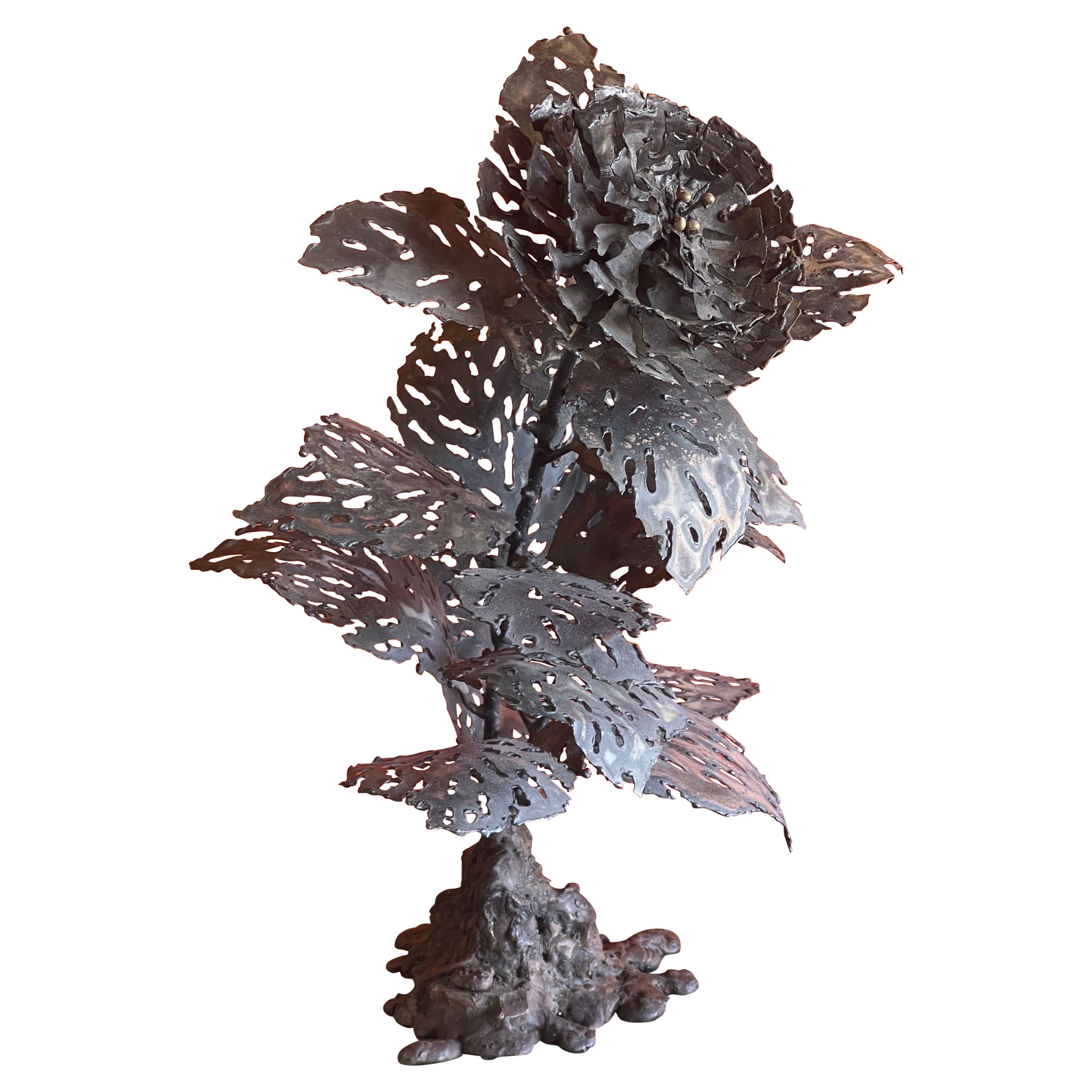 Brutalist Raw Metal Torch Cut Flower Sculpture by Dan Jordan For Sale