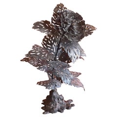 Vintage Brutalist Raw Metal Torch Cut Flower Sculpture by Dan Jordan