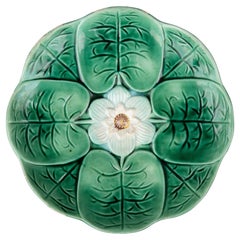 19th Century English Green Majolica Water Lily Lotus Plate