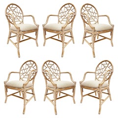 Vintage McGuire Cracked Ice Rattan Dining Chairs, New Upholstery, Set of 6