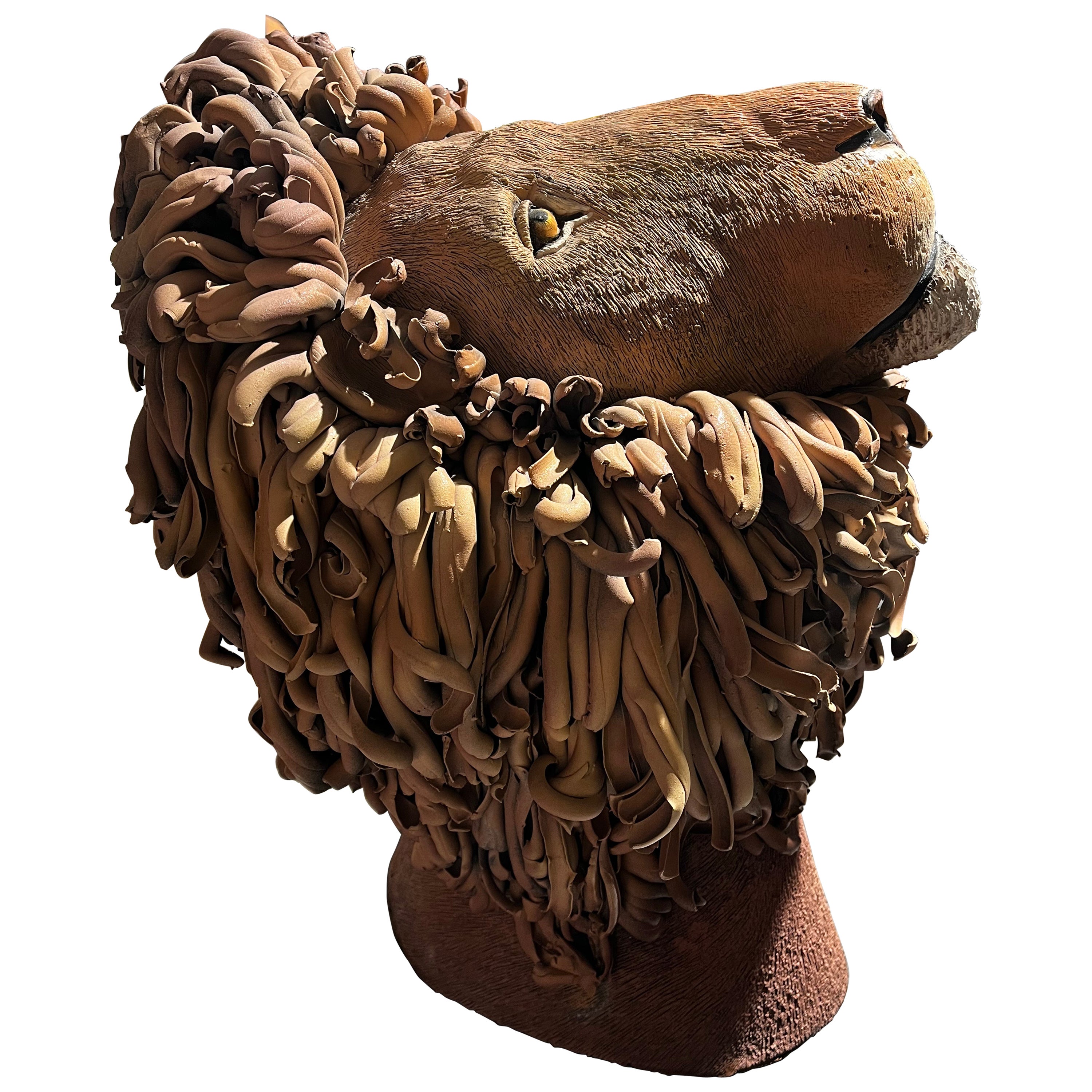 Brown Lion Ceramic Sculpture Centerpiece, Completely Handmade Without Mold. 2023