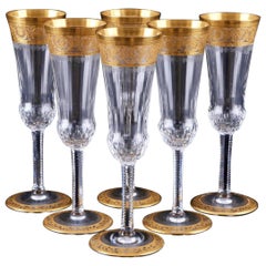 Precious 6 Saint Louis Champagne Glasses Gold Crystal Faceted