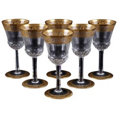 Precious 6 Saint Louis Dessert Wine Glasses Gold Crystal Faceted