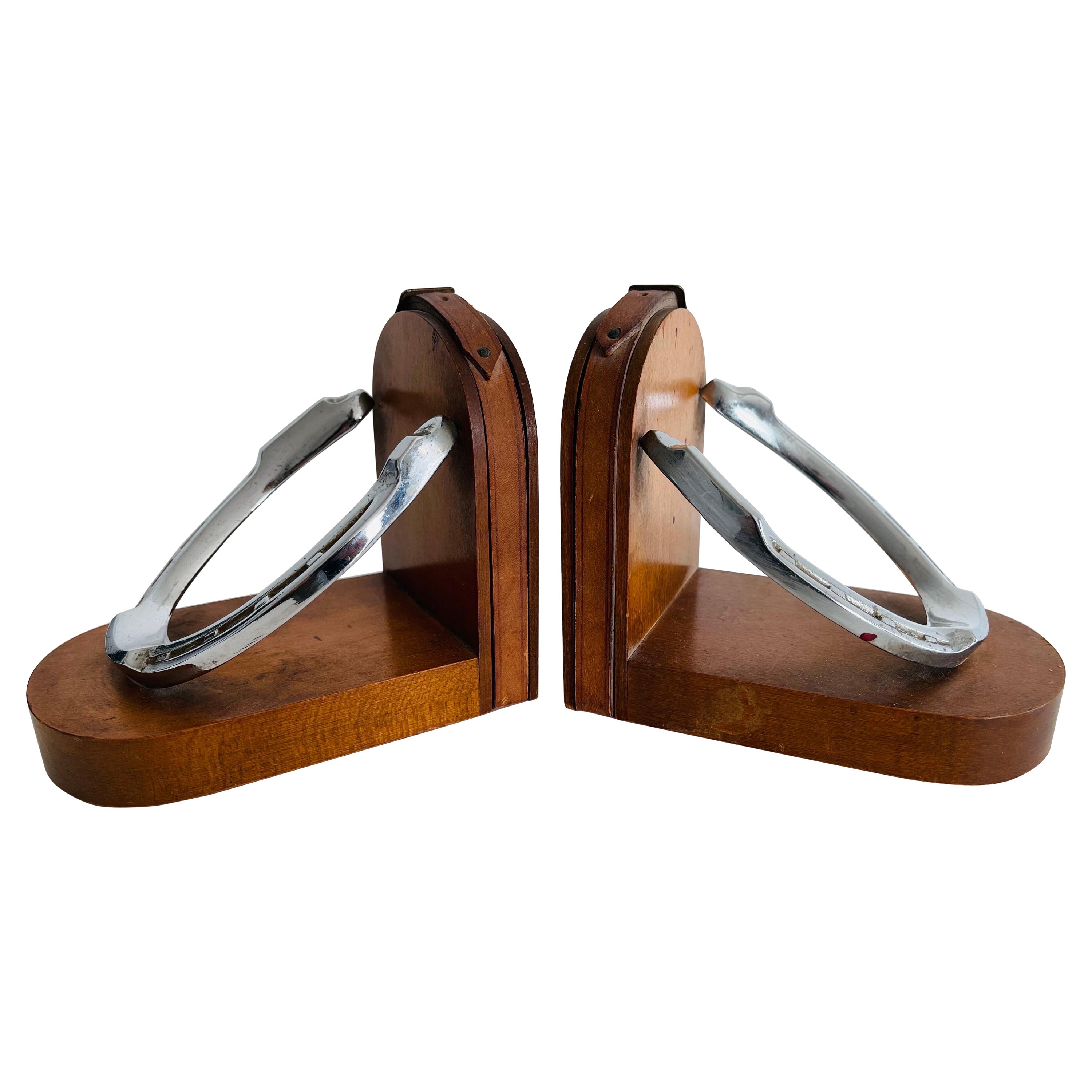 1950s Chrome Horseshoe Bookends, Pair For Sale