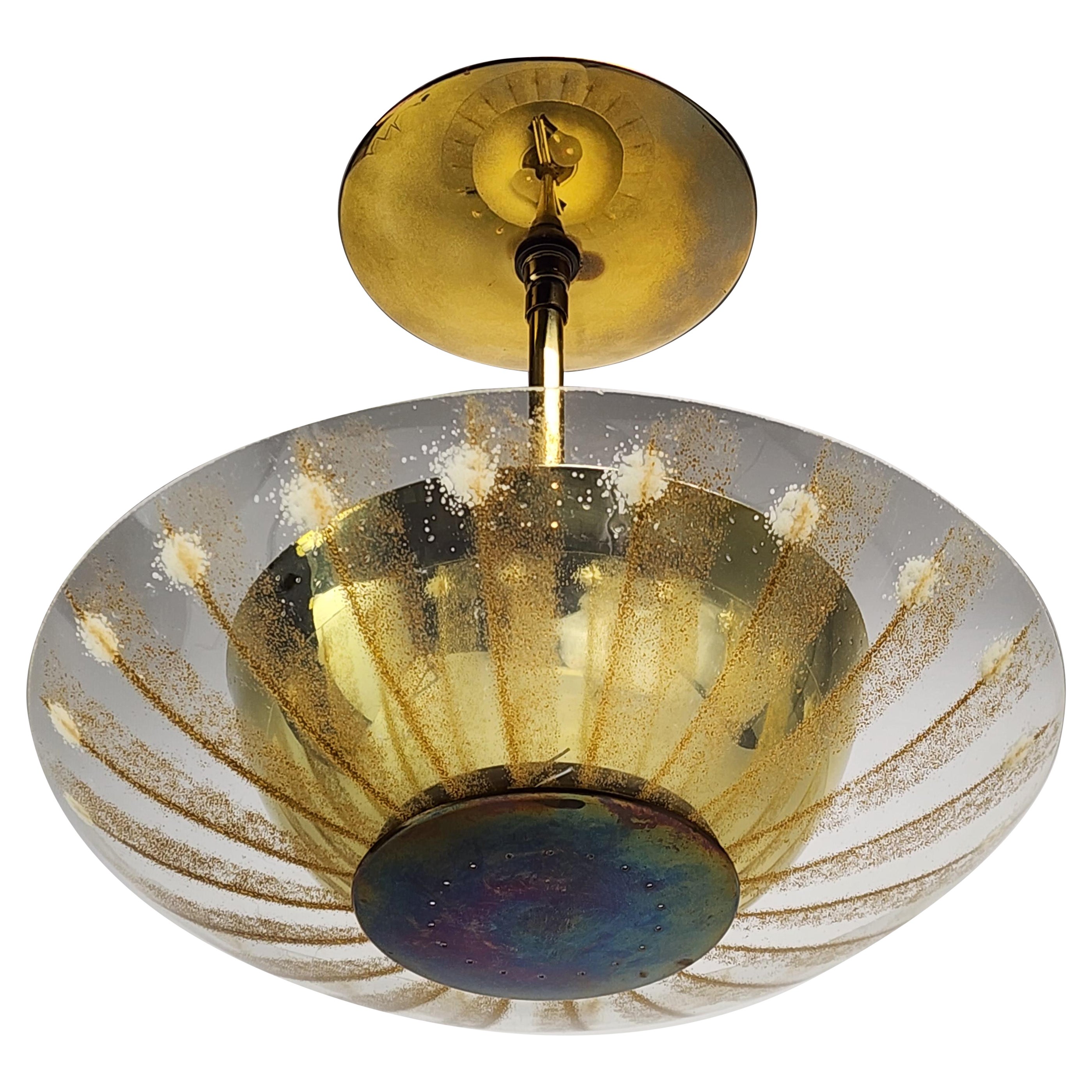 1950s Gerald Thurston Glass and Brass Pendant, USA