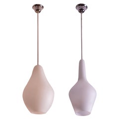 Pair of Retro Stilnovo Pendant in Opaline Glass, 1970s