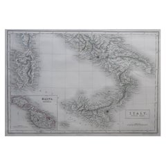 Große Original-Antike Karte von Süditalien und Malta von Sidney Hall, 1847
