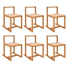 Library Chair, Handmade Minimalist Dining Chair in Wood and Leather, Set of 6