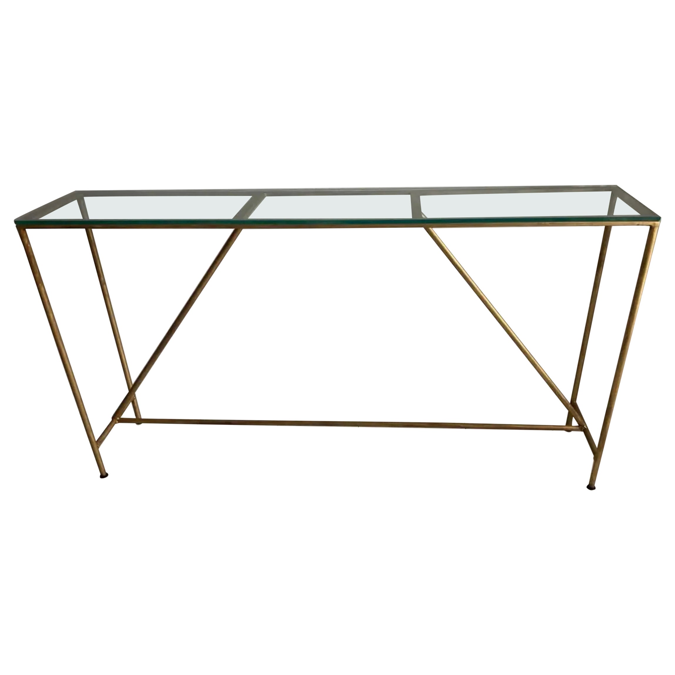 Table console, bureau, ou base de table Ding en métal doré sur mesure
