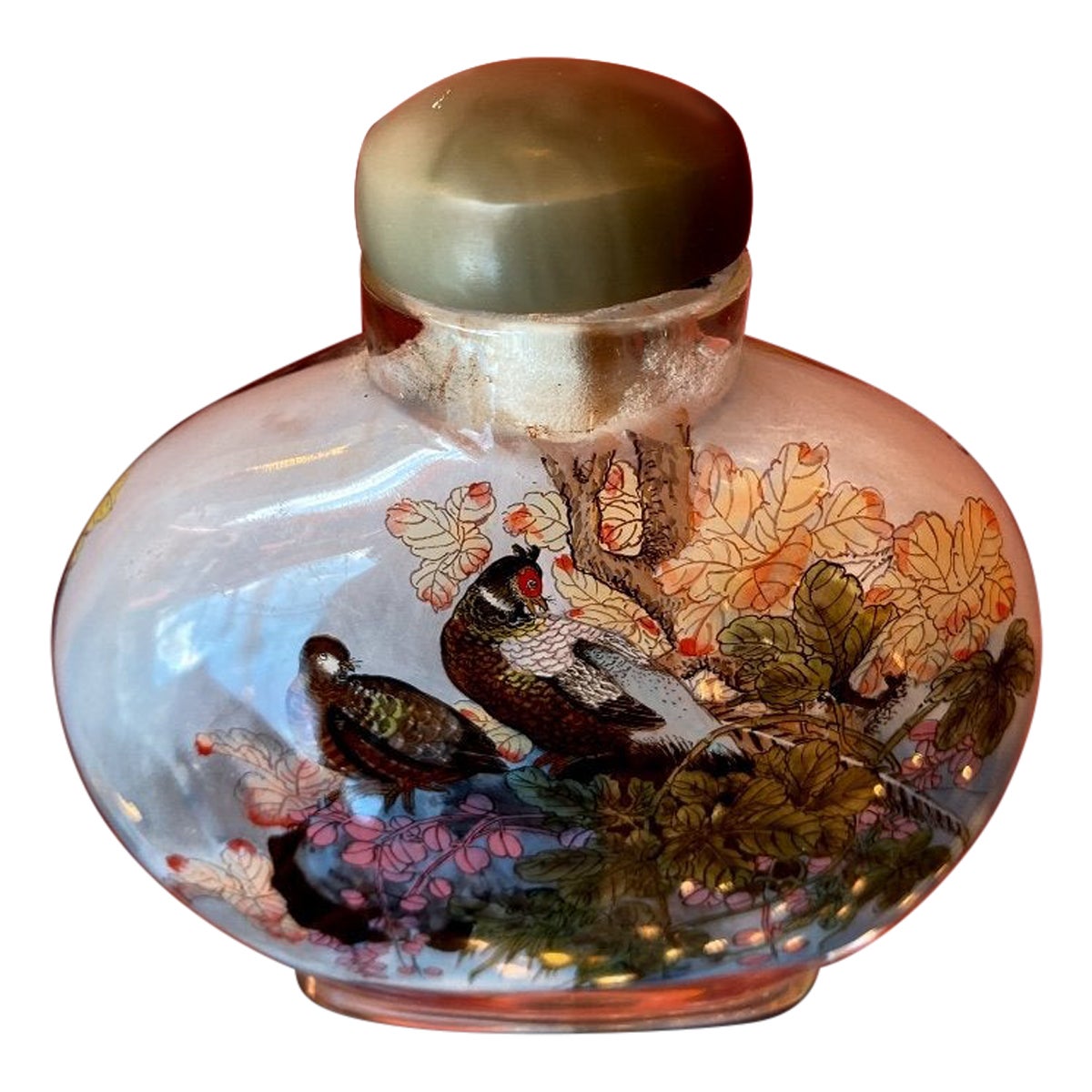 Chinese Snuffbox Covered in Painted Glass Inside, Period: 20th Century For Sale