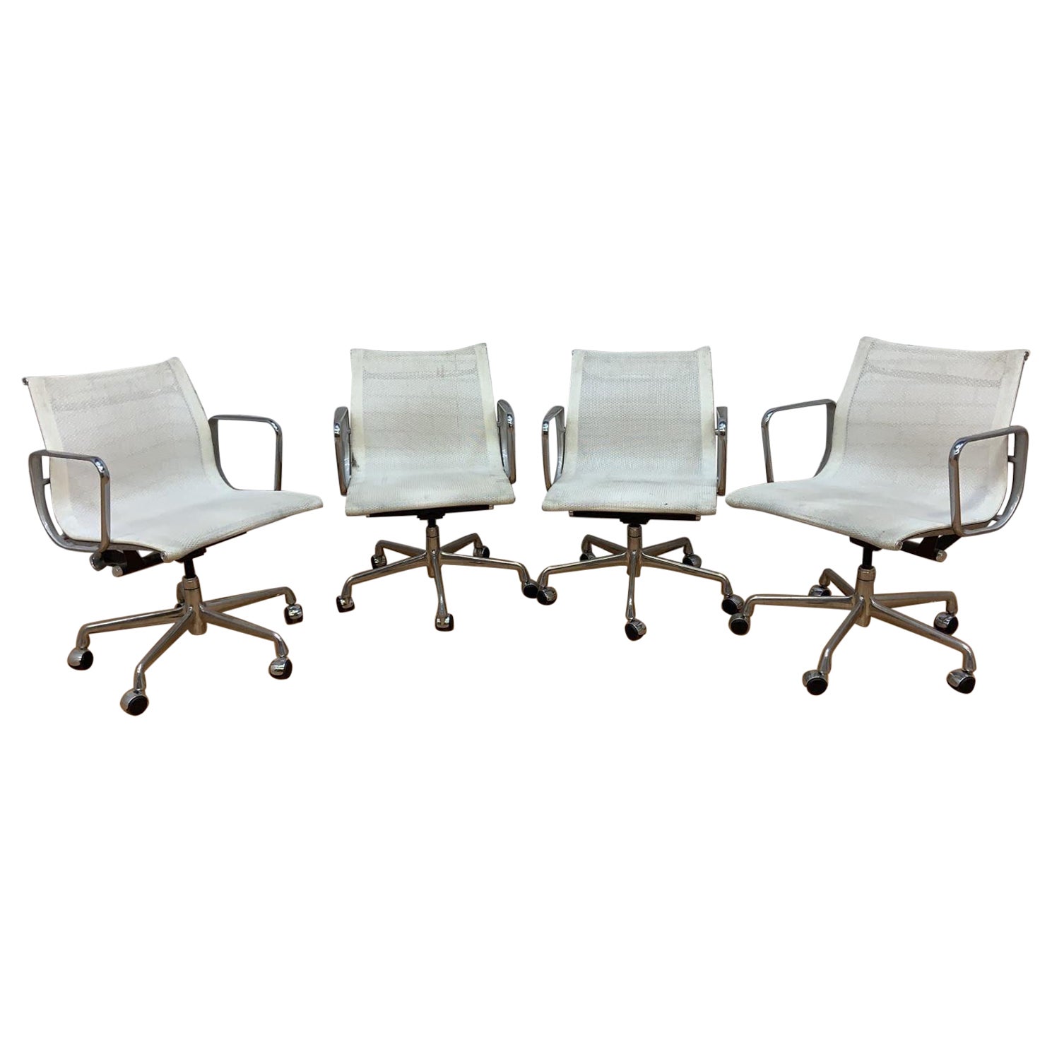 MCM Herman Miller Style Low Back White Mesh Office Chairs, Set of 4