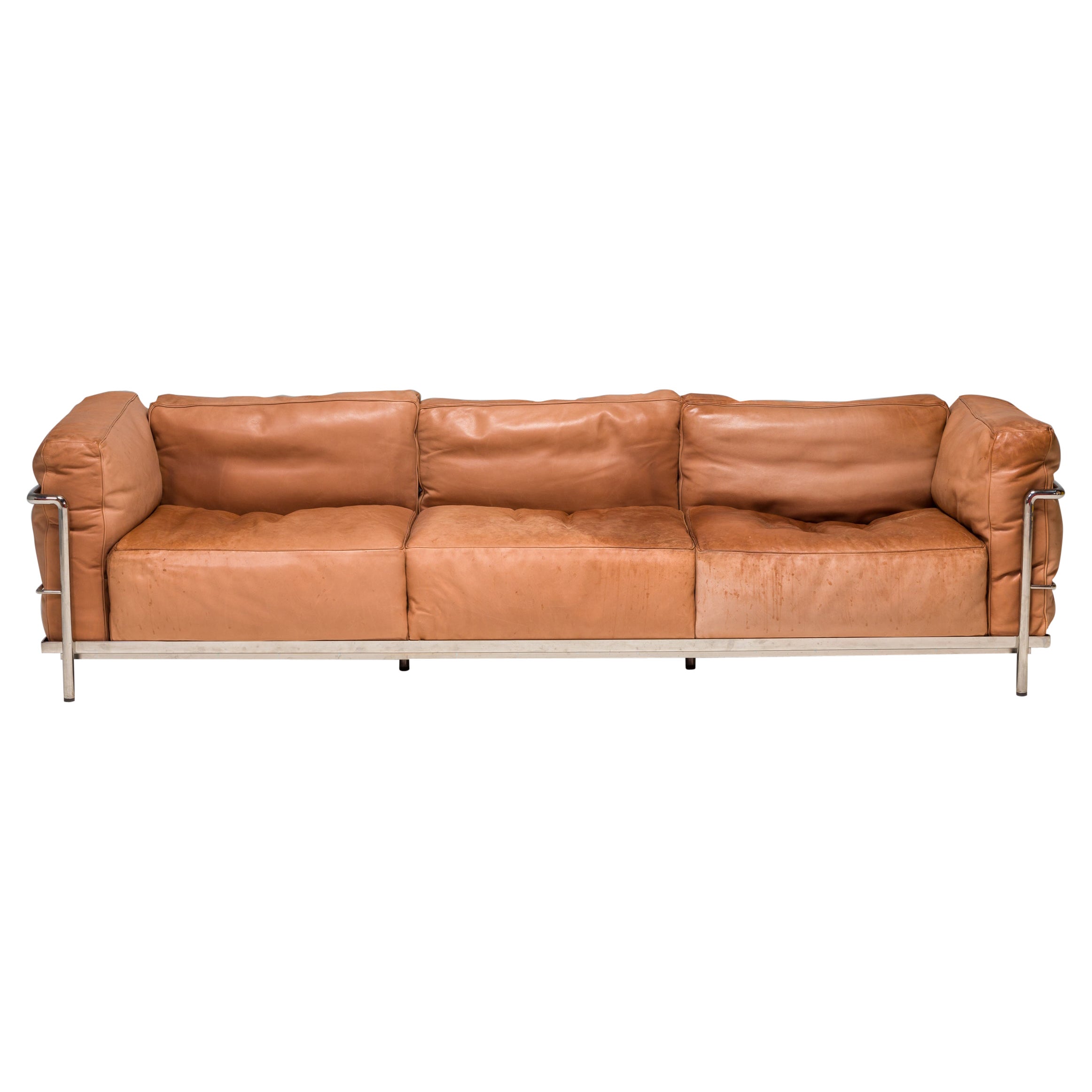 Cassina  Le Corbusier Tan Brown Leather LC3 Grand Confort Three Seat Sofa