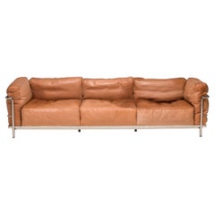 Cassina  Le Corbusier Tan Brown Leather LC3 Grand Confort Three Seat Sofa