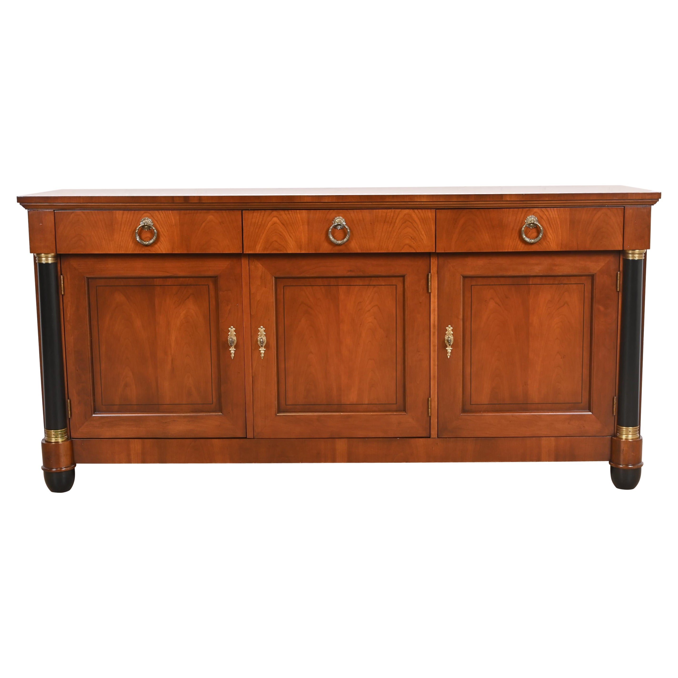 Baker Furniture Neoclassical Cherry Wood and Parcel Ebonized Sideboard, Restored