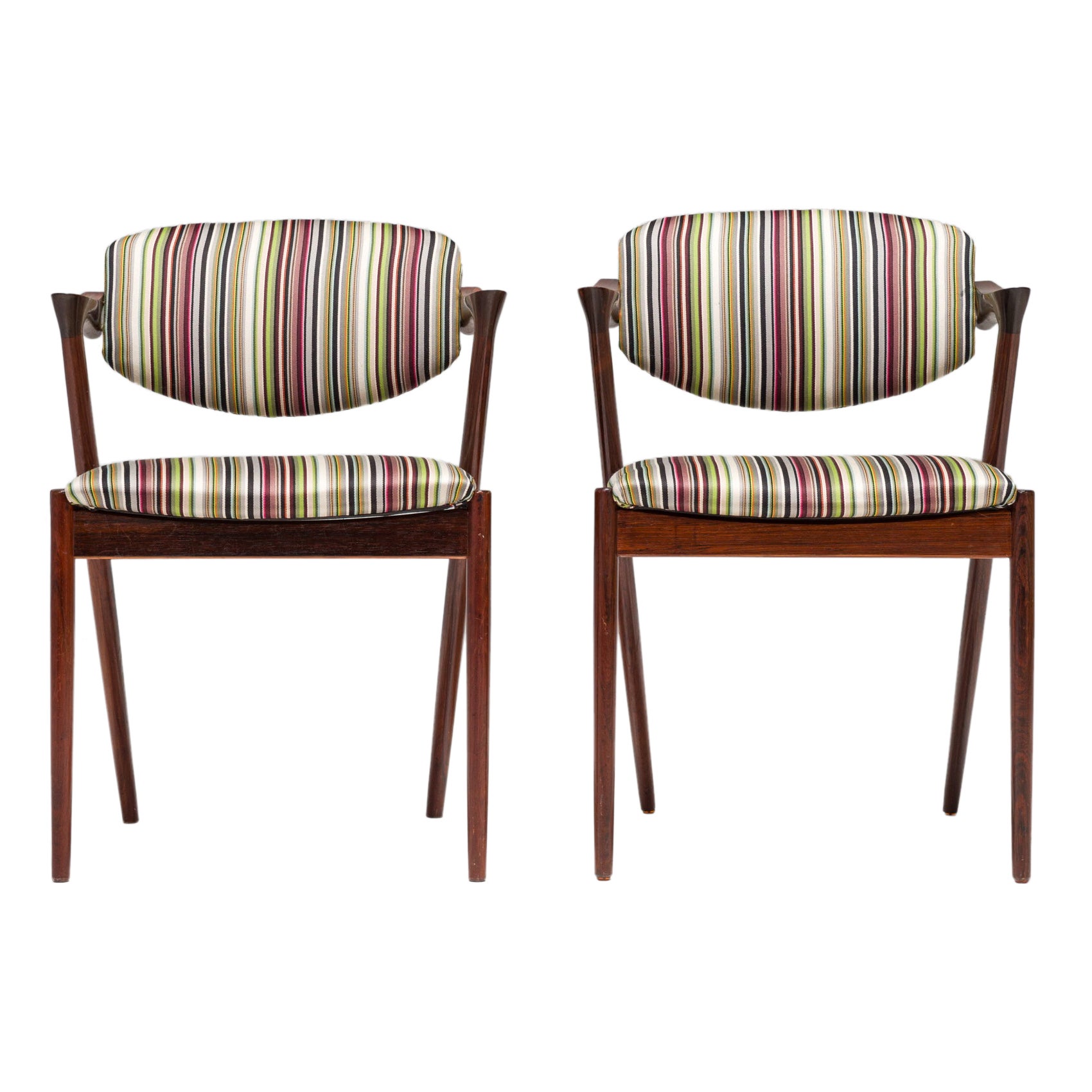 Kai Kristiansen Rosewood No 42 Dining Chairs with Paul Smith Fabric, Set of 2 For Sale